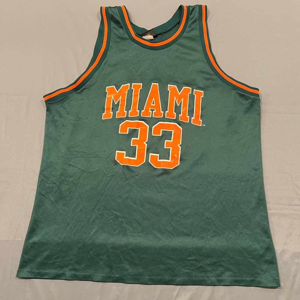 Vintage Logo Athletic Miami 33 Basketball Jersey Green Orange Mesh Men XL